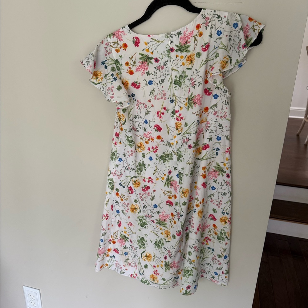 CeCe Shift Dress Multicolor White Floral Lined Lace Up Cap Sleeve SZ 0 - Picture 4 of 4